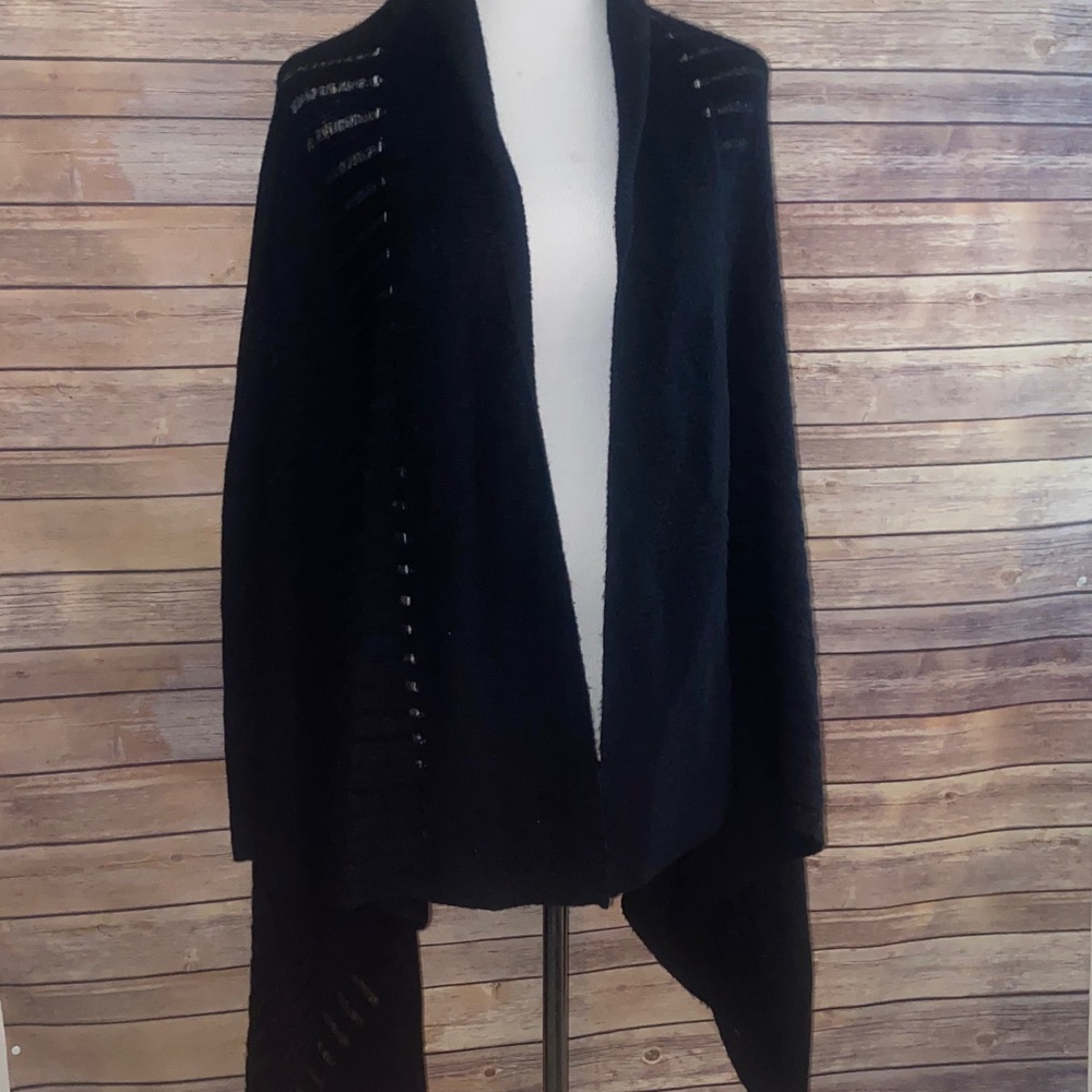 All Saints Wool Blend Harley Ladder Stitch Open Handkerchief Hem Cardigan - Picture 2 of 8